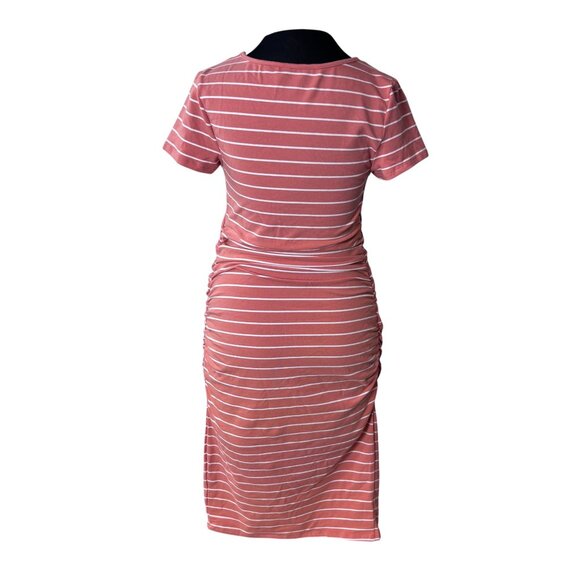 Isabel Maternity By Ingrid & Isabel light Orange & White Striped Ruched Short Sl - Picture 3 of 10